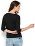 Women Black 3/4 Sleeves Henley T-Shirt